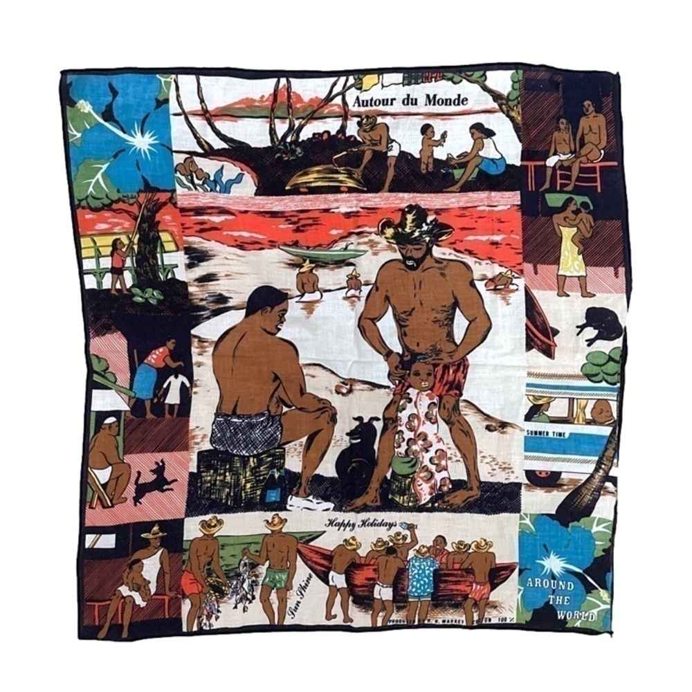 VINTAGE Tropical Cotton Handkerchief Square Scarf
